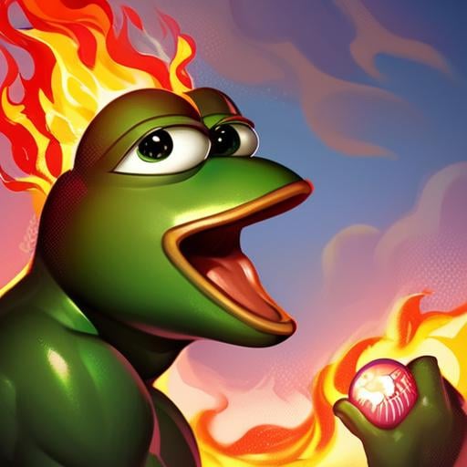 score_9, score_8_up, score_7_up, score_6_up, score_5_up, score_4_up,, <lora:FireBreath:1> breathing fire, pepe the frog , solo,1man,frog,open mouth, male, muscular, solo <lora:ponydiffusionv6_pepethefrog:1>,fire bolt,blowing fire,shadows, analog photo, ziprealism, masterpiece,side view,apocalipse backround,world end backround