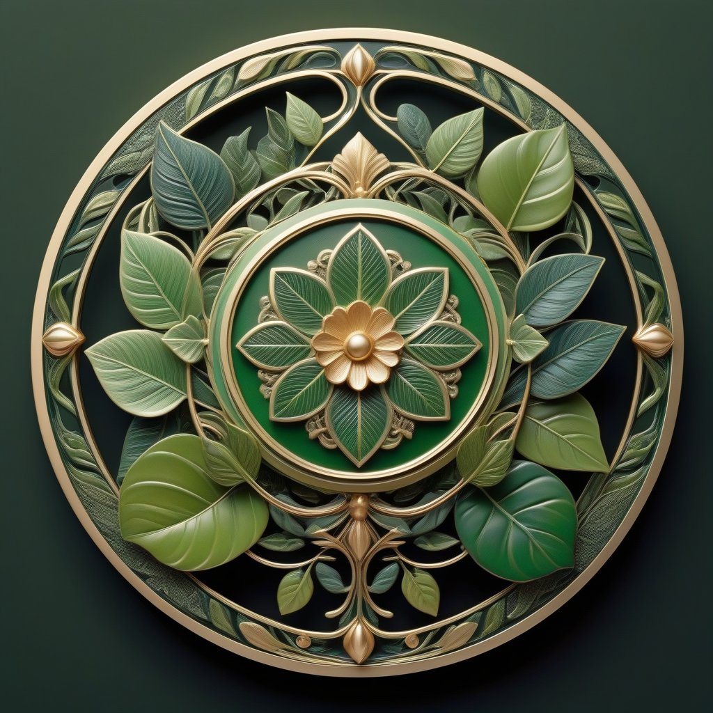 Score_9, Score_8_up, Score_7_up, Score_6_up, Score_5_up, Score_4_up, masterpiece, best quality,
BREAK
(FuturEvoLabBadge:1.5), Fresh green style badge,
BREAK
1girl, solo, 
BREAK
front view, intricate design, symmetrical pattern, surrounded by leaves, intricate details, natural elements, serene expression, soft lighting, green and earthy tones, botanical theme, ethereal atmosphere, modern and organic blend emblem, vibrant hues, black background, FuturEvoLabBadge, FuturEvoLabgirl