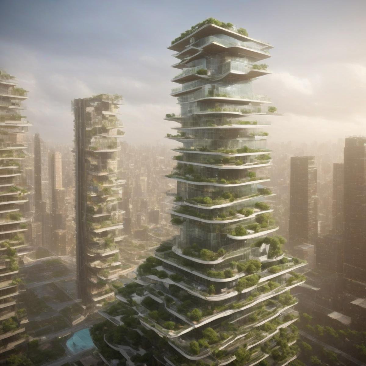 (Curved highways and viaducts,  streamlined building shapes,  glass curtains,  vertical elevators:1.3),  building greening, (a futuristic skyscraper with a large tower and a pool in the middle of it,  surrounded by tall buildings,  Beeple,  futurism,  a detailed matte painting,  futuristic:1.4), (An imaginary picture of the reappearance of future civilization:1.4), (future civilization,  future street,  future buildings,  future vehicle:1.4), (large file,  super realistic,  perfect,  photograpy,  construction sales photograpy,  Interior design,  super high resolution,  cinematic photography:1.2),  (amazing,  mystery,  Spectacular,  Luxurious,  elegance,  perfect design,  harmonious color:1.1), [:(Door details,  Window details,  Railing details,  Staircase details,  Furniture details,  Appliance details,  Vehicle details,  Leaf details,  Stone texture,  Wood texture,  Marble texture,  Cement texture,  metal texture,  glass texture:0.4):0.85], (blurred background:1.4), [(background,  more_details:0.3),  (more_details:0.6),  (more_details:0.8), (more_details:1.2):0.65], aw0k illuminate,<lora:EMS-59651-EMS:0.800000>,<lora:EMS-259963-EMS:1.200000>