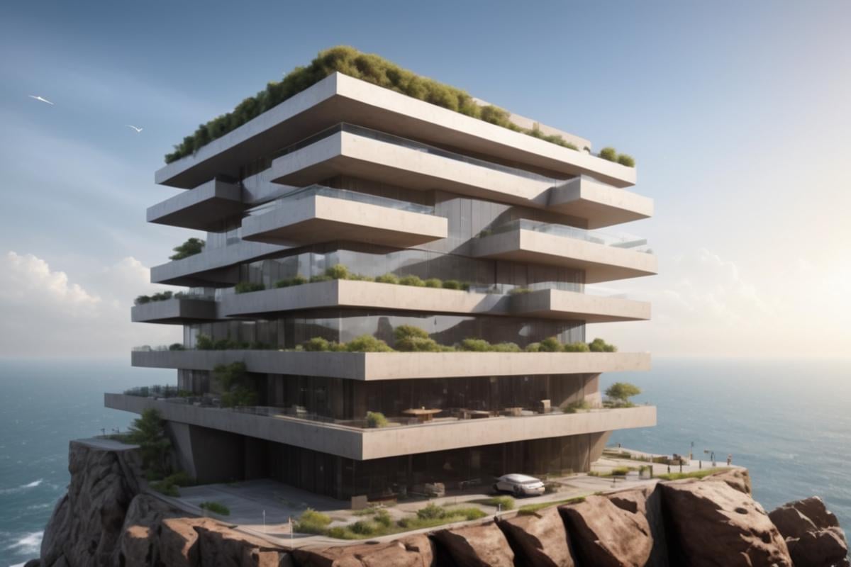 (Modern style architecture,  Art galleries and public buildings on a rocky coast,  half embedded in the cliff:1.3),  (avant-garde,  future,  reality,  science fiction,  photorealistic),  (modern architecture:1.2),  (Large Files,  Ultra Realistic,  8K,  16k,  FHD,  HD,  VFX,  Perfect,  Photography,  composition,  Architecture Sales Photography,  Architecture Competition,  Ultra High Resolution,  Cinematography,  High Resolution Image:1.1),  (dramatic lighting,  direct sunlight,  ray tracing,  clear shadow:1.2),  (real landscape:1.1),  (blurred background:1.0),  (urban background,  more_details) , horizontal,<lora:EMS-61413-EMS:0.400000>,<lora:EMS-274228-EMS:0.400000>,<lora:EMS-301227-EMS:1.100000>