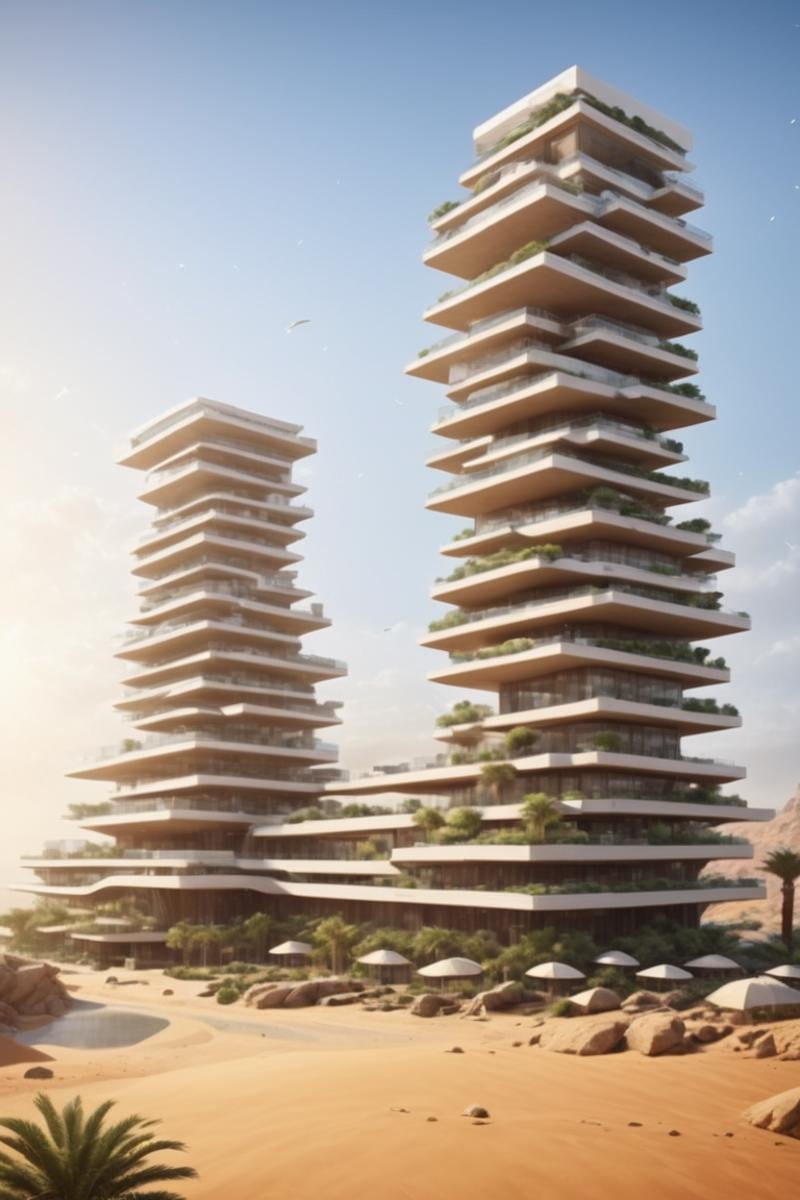 (future city,  Shopping malls,  department stores,  hotels and commercial offices on a rocky coast,  in a desert oasis,  half buried in the sand:1.3),  (avant-garde,  future,  reality,  science fiction,  photorealistic),  (modern architecture:1.2),  (Large Files,  Ultra Realistic,  8K,  16k,  FHD,  HD,  VFX,  Perfect,  Photography,  composition,  Architecture Sales Photography,  Architecture Competition,  Ultra High Resolution,  Cinematography,  High Resolution Image:1.1),  (dramatic lighting,  direct sunlight,  ray tracing,  clear shadow:1.2),  (real landscape:1.1),  (blurred background:1.0),  (urban background,  more_details),  , horizontal,<lora:EMS-61413-EMS:0.400000>,<lora:EMS-274228-EMS:0.400000>,<lora:EMS-301227-EMS:1.100000>