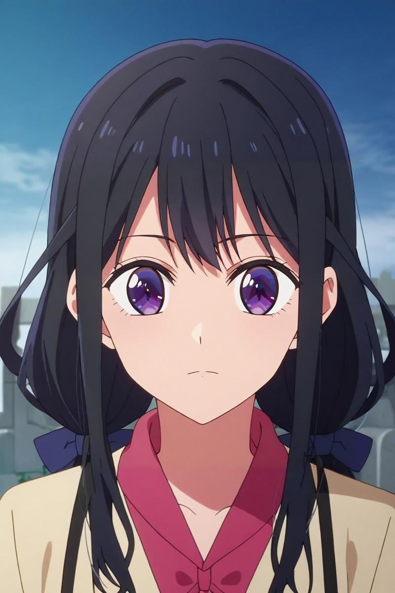 score_9, score_8_up, score_7_up, source_anime, rating_safe, anime screencap, , looking at viewer, , 1girl, <lora:aki_adagaki_pony:0.70>, aki_adagaki, black hair, purple eyes, long hair, bangs, twintails, low twintails, bow, solo, upper body, cemetery, dawn, dynamic pose, giggling, <lora:oshi_no_ko_style_pony:0.76>, oshi_no_ko_style, , <lora:sdxl_lightning_8step_lora:1>