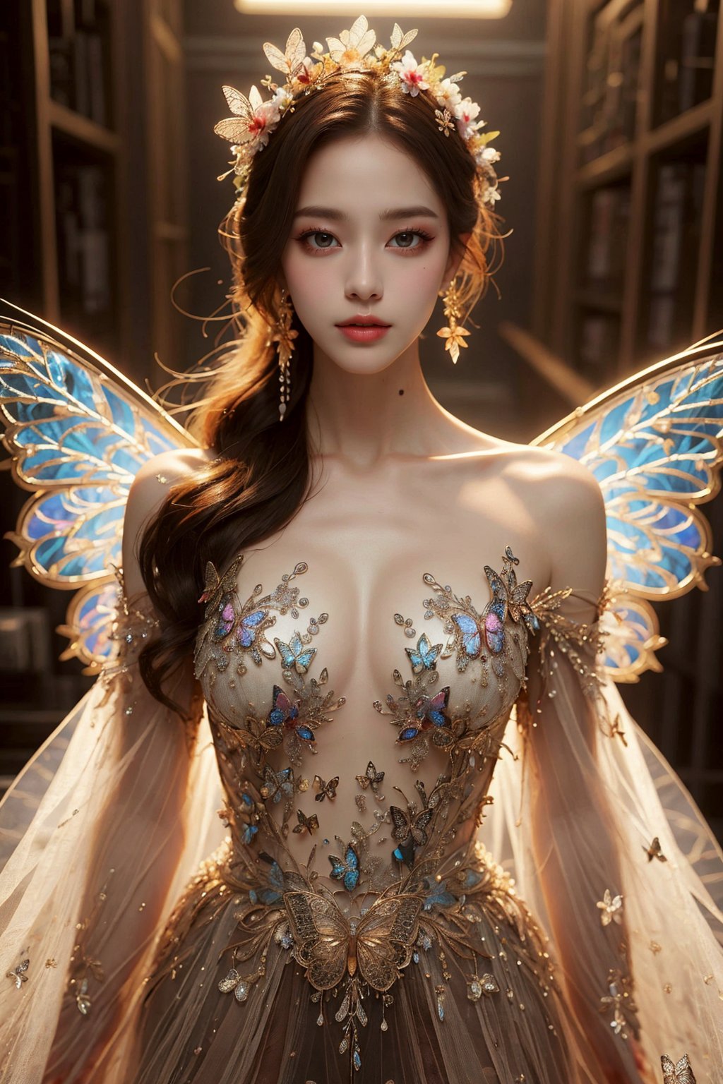 busty and sexy girl, 8k, masterpiece, ultra-realistic, best quality, high resolution, high definition, Glowing butterfly wings, PRINCESS DRESS,GBG
