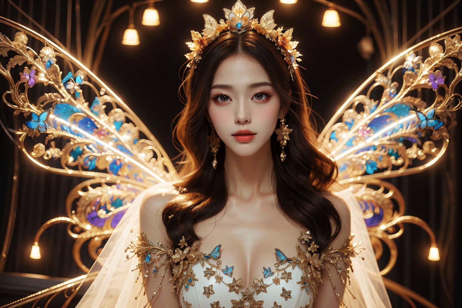 busty and sexy girl, 8k, masterpiece, ultra-realistic, best quality, high resolution, high definition, BIG Glowing butterfly wings, PRINCESS DRESS,GBG