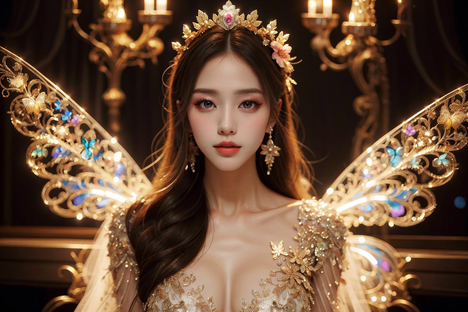 busty and sexy girl, 8k, masterpiece, ultra-realistic, best quality, high resolution, high definition, BIG Glowing butterfly wings, PRINCESS DRESS,GBG