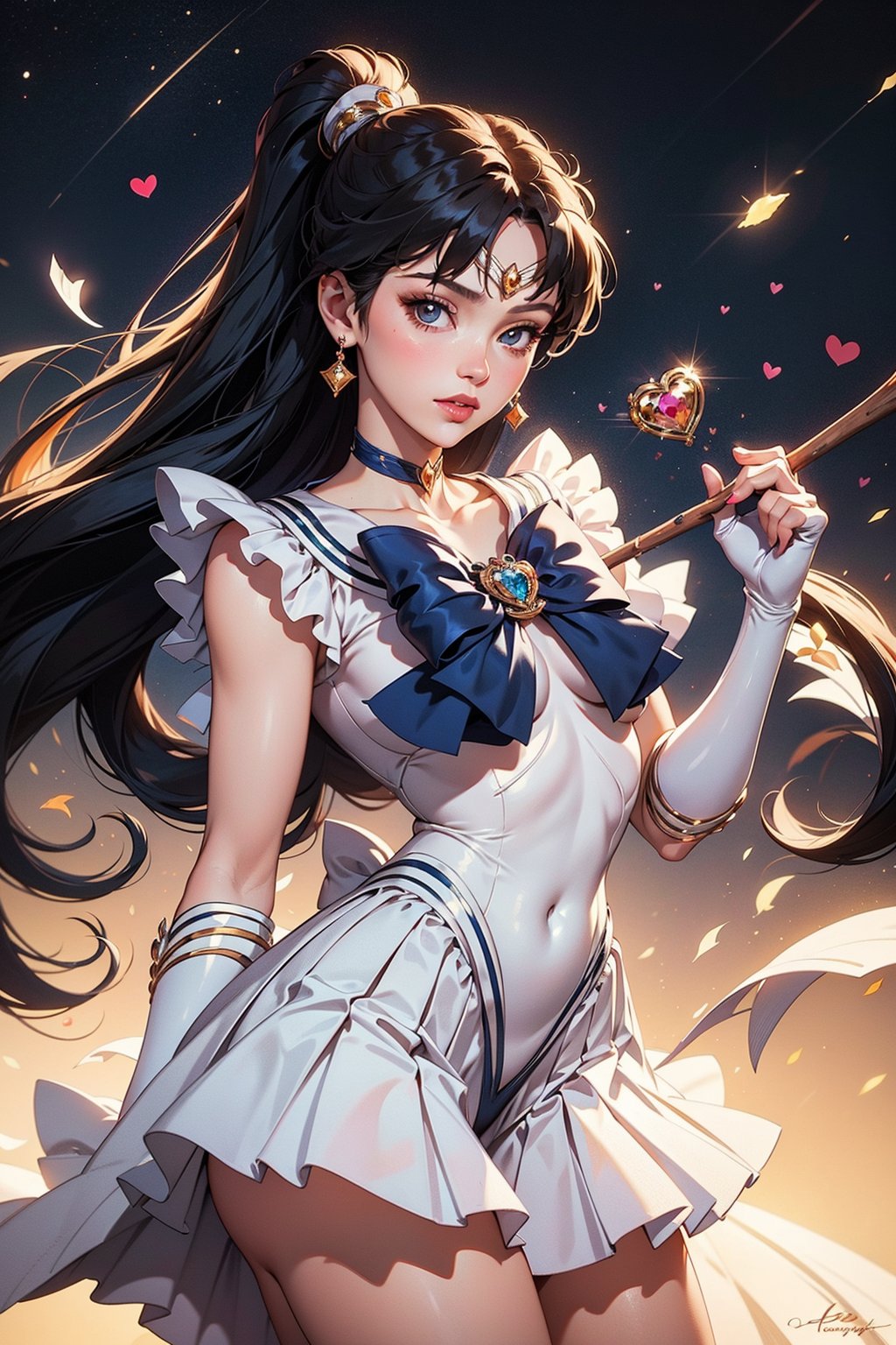 Beautiful woman, Holding a stick with love shape, long skirt, 
, 

Sailormoon suit,Sailormoon suit and style