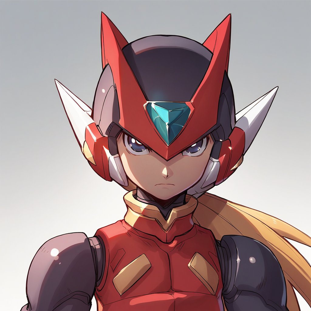 score_9, score_8_up, score_7_up, detailed face, megaman_zero, solo, long hair, looking at viewer, blue eyes, blonde hair, 1boy, closed mouth, upper body, ponytail, male focus, helmet, serious, android, zero (mega man),