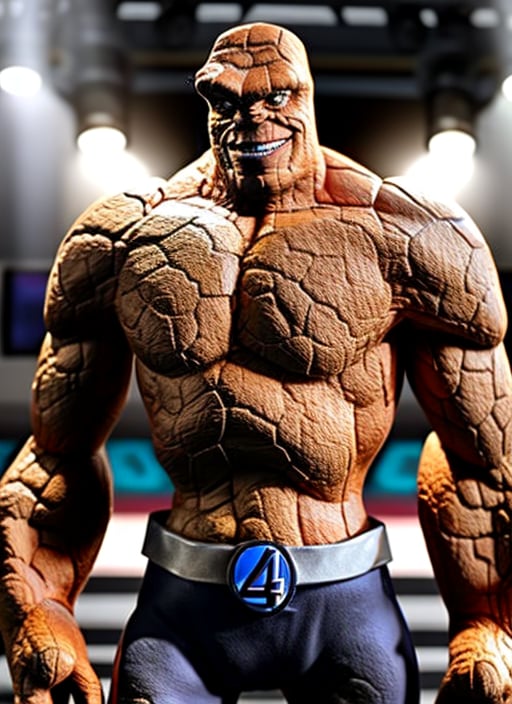 Fantastic four's the thing, orange rocky skin, photorealistic,  a man transformed into living orange rock man