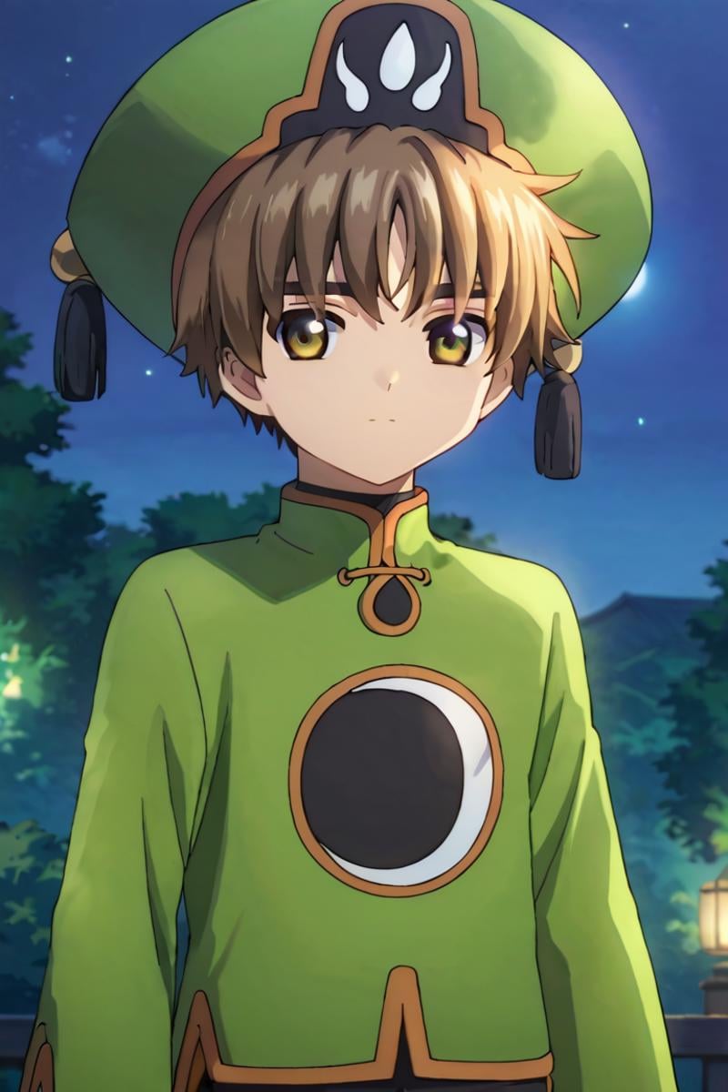 score_9,score_8_up,score_7_up,source_anime,looking at viewer, solo, 1boy, upper body,Li Syaoran, brown hair, yellow eyes, chinese clothes,green headwear, upper body, outdoors, night<lora:EMS-394891-EMS:1.000000>