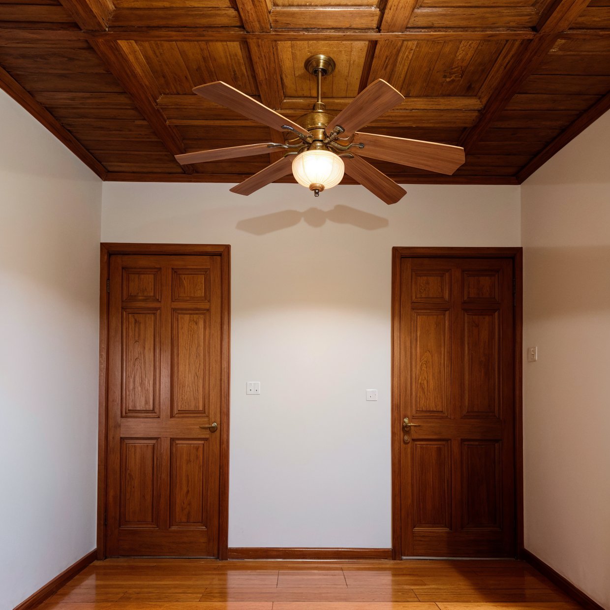 (Chinese interior, , realistic documentary photography, showing history,)bedroom, front of perspective, fan detail, jun porcelain hand fan, parquet floor, calm elegance, auspicious cloud mural,