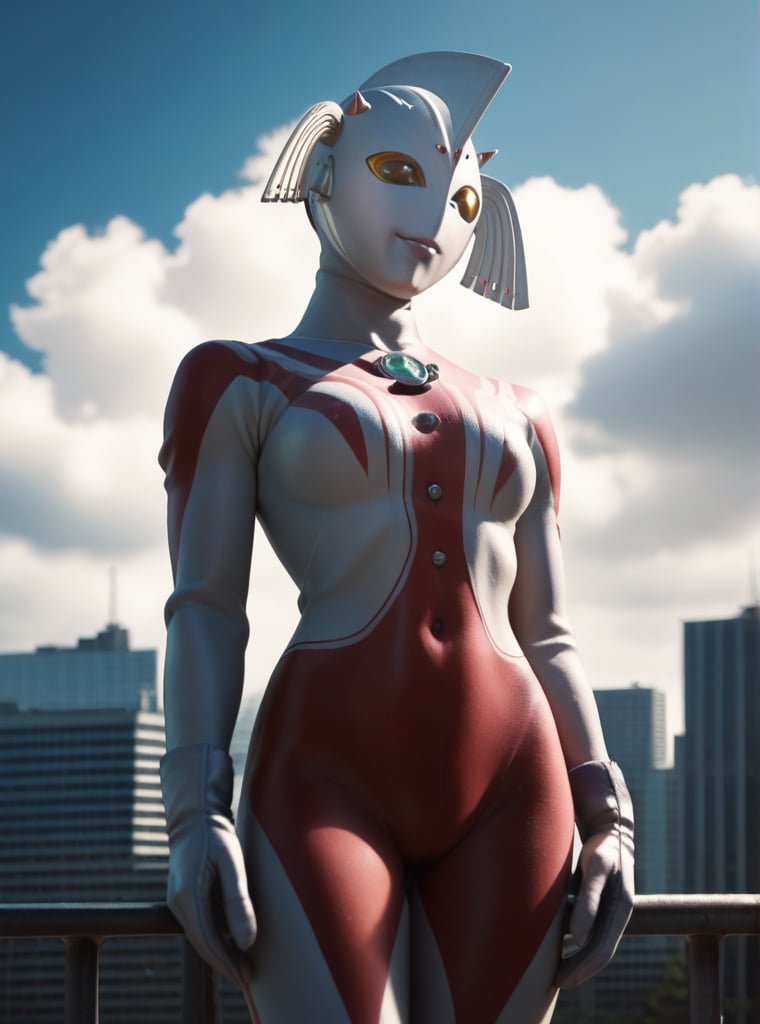  score_9, score_8_up, score_7_up, score_6_up, score_5_up, score_4_up score_9,score_8_up, (((ultramother))), (((average body))), mask, alien, bodysuit, yellow eyes, helmet, ((tokusatsu)), ((giant)), tall buildings, city, sky, clouds, daytime,