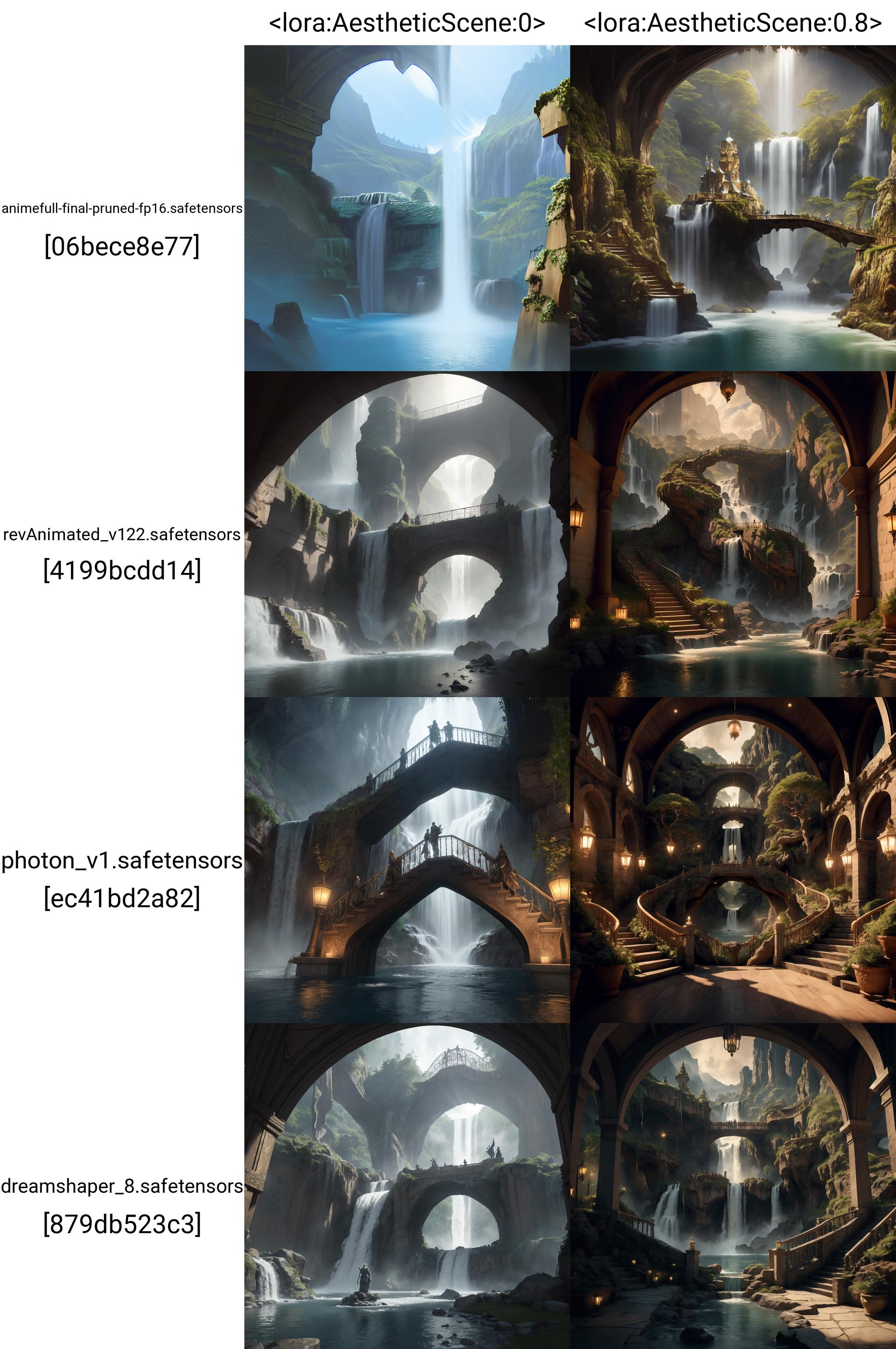 (highly detailed:1.3), wrench_elven_arch, a massive, multi-tiered elven palace adorned with flowing waterfalls, its cascades forming staircases between ethereal realms,Ultra-detail, (highres:1.1), best quality, (masterpiece:1.3), cinematic lighting,4esthet1c, <lora:AestheticScene:0>