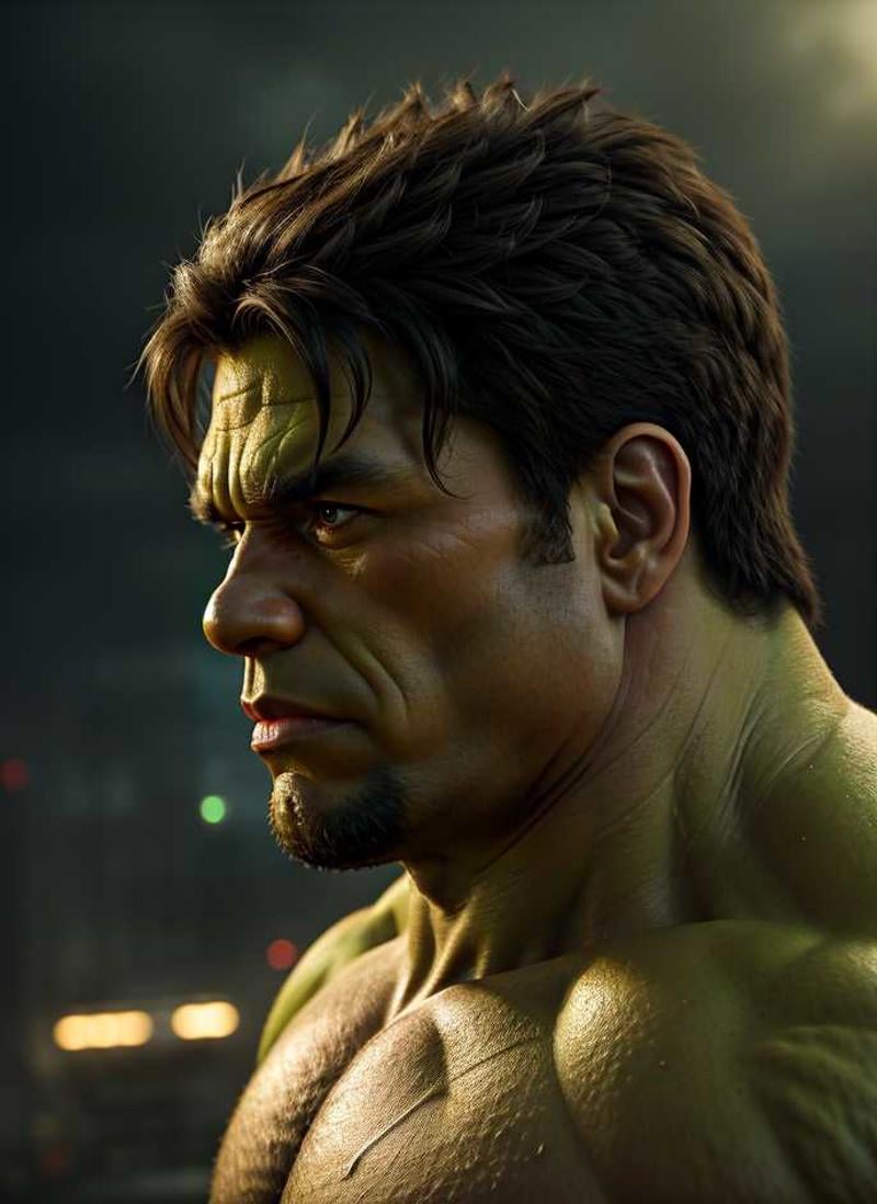 portrait of a hulk, head and shoulders portrait, semi-realistic, soft light, cinematic, detailed, high quality, dramatic atmosphere