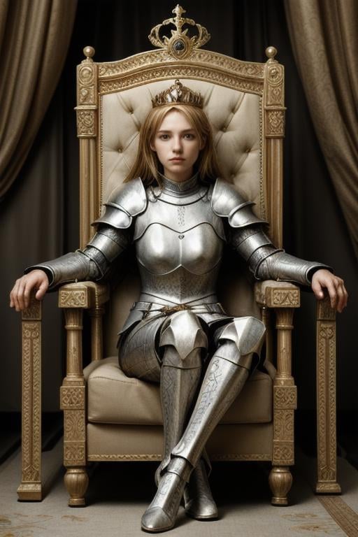 female knight sitting in the king armchair