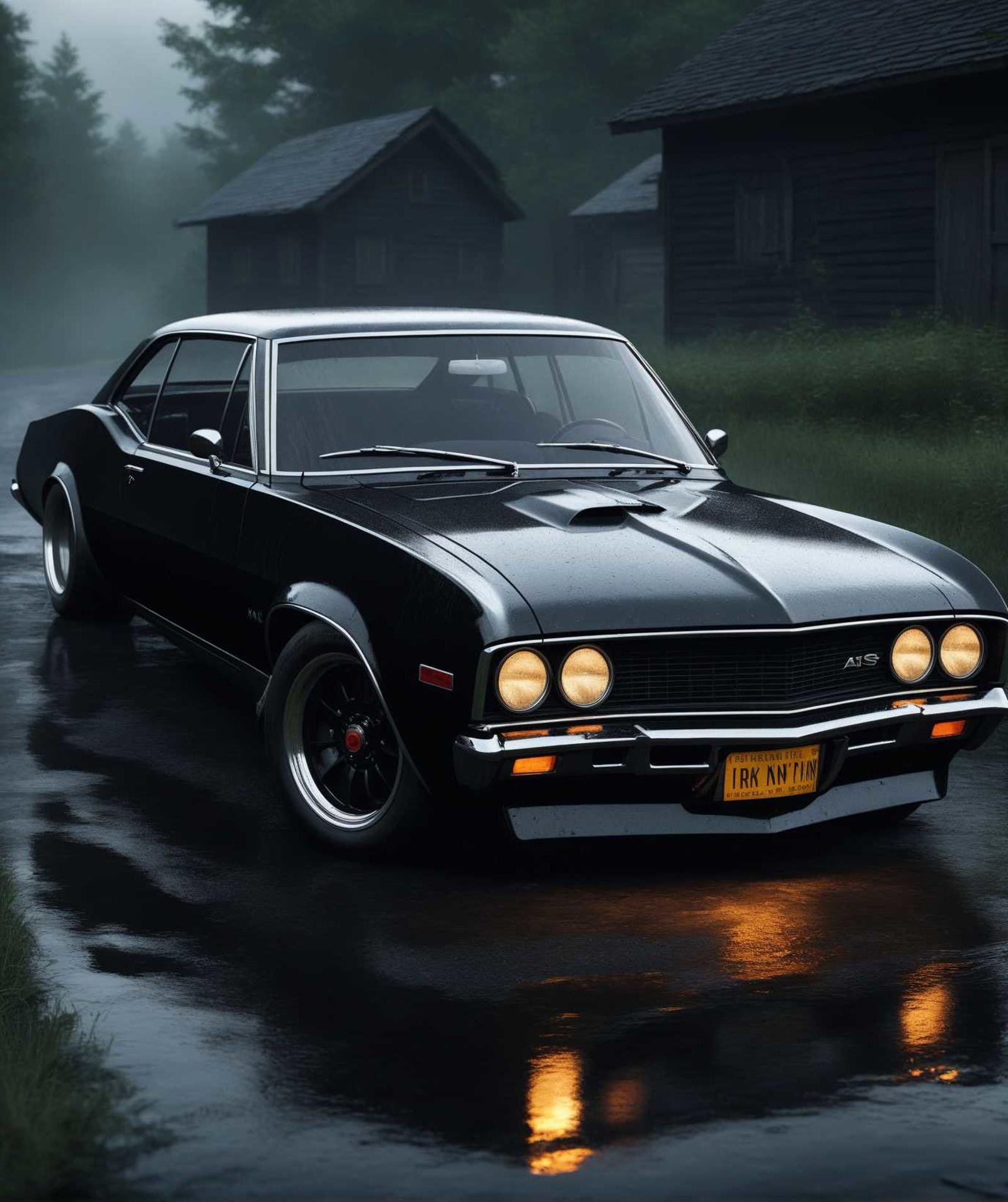 (best quality), (UHQ, high resolution),c1t03nt5,realistic, black car, horror theme, ais-drkclymtn