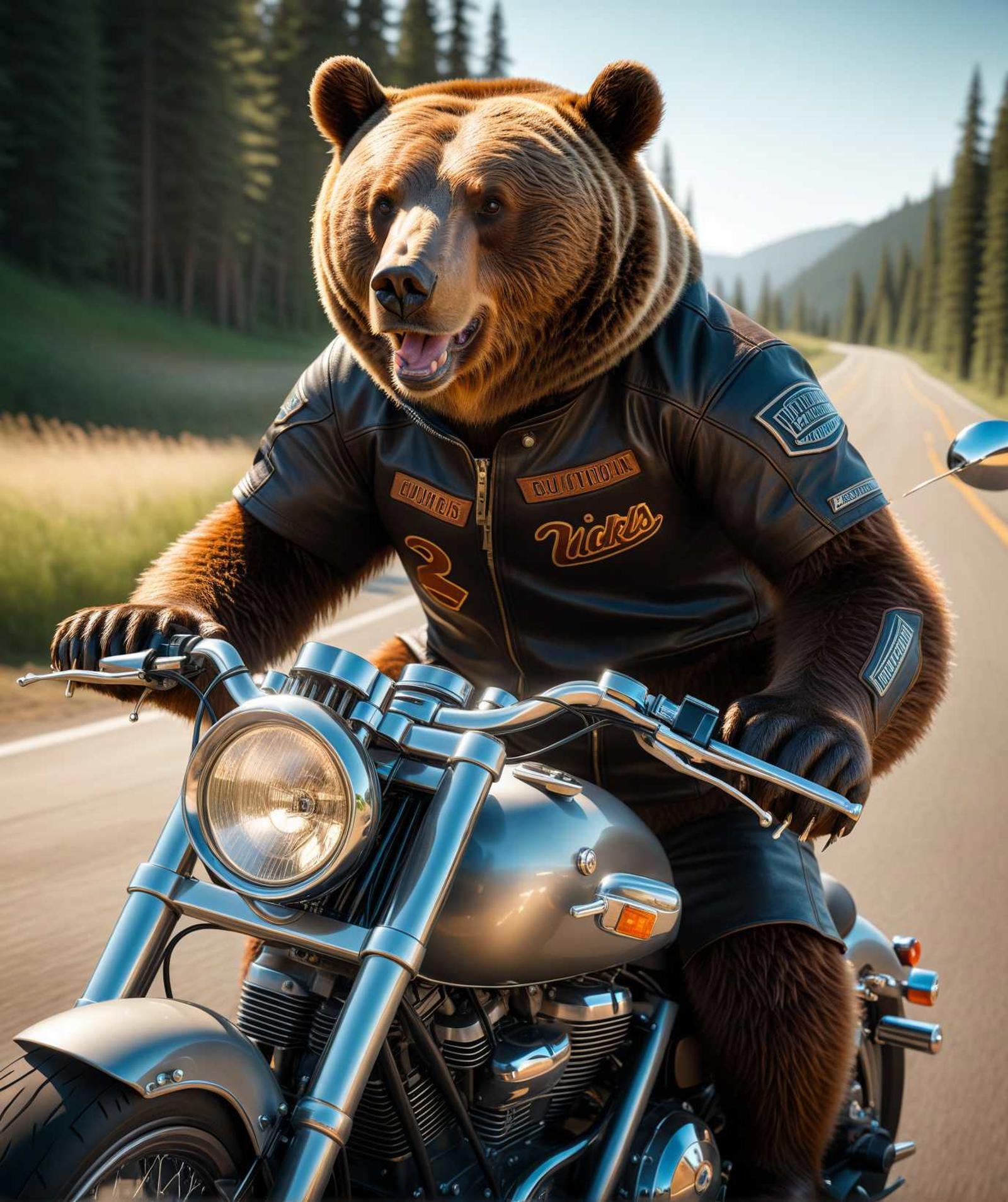 brown bear rides a motorcycle, soft light, dynamics, art by greg rutkowski and artgerm, soft cinematic light, adobe lightroom, photolab, hdr, intricate, highly detailed, ((((depth of field))))