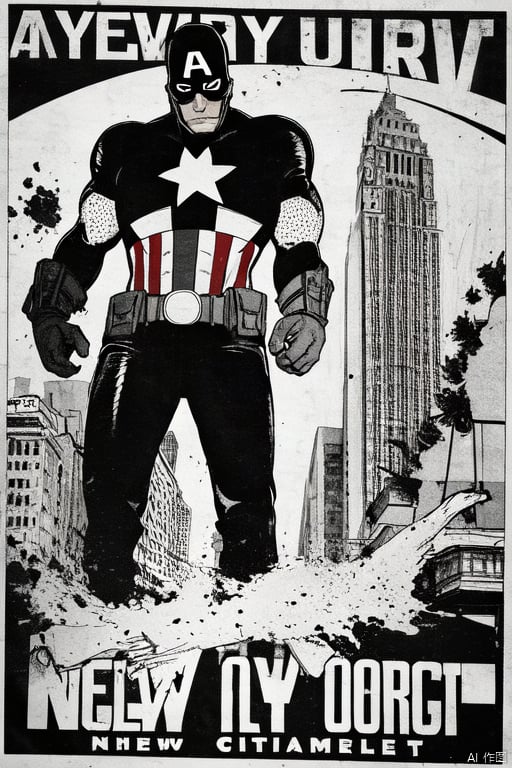 Captain America,New York City,manv,greyscale