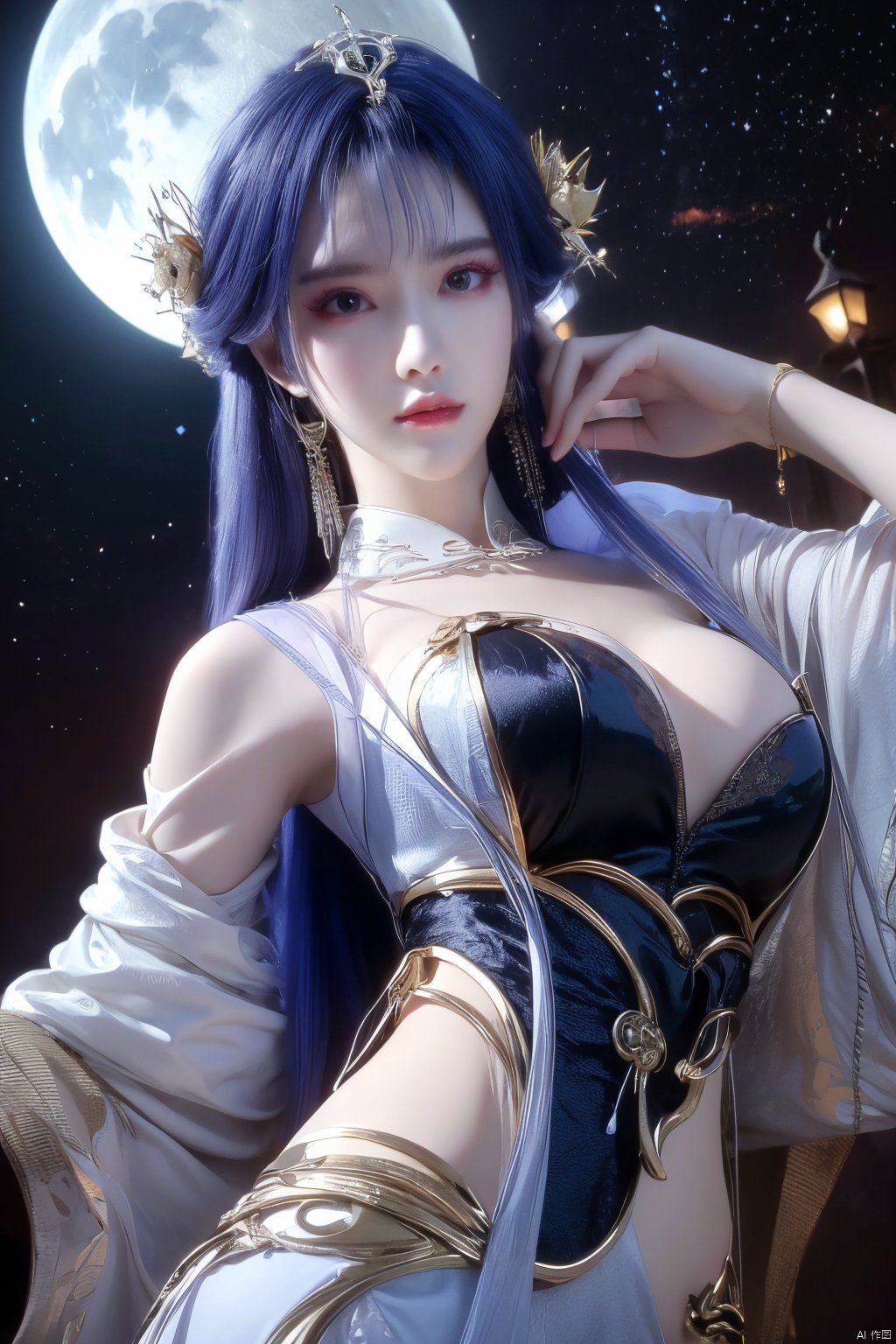 1girl,Xtianqiong,flower,big breasts,moon,moyou