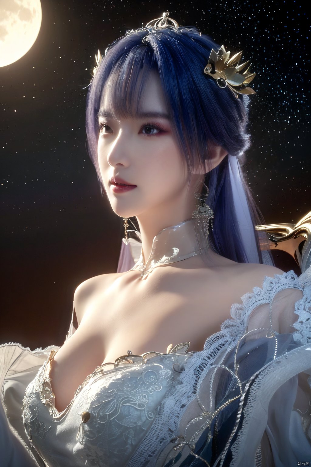 1girl,Xtianqiong,flower,big breasts,moon,moyou