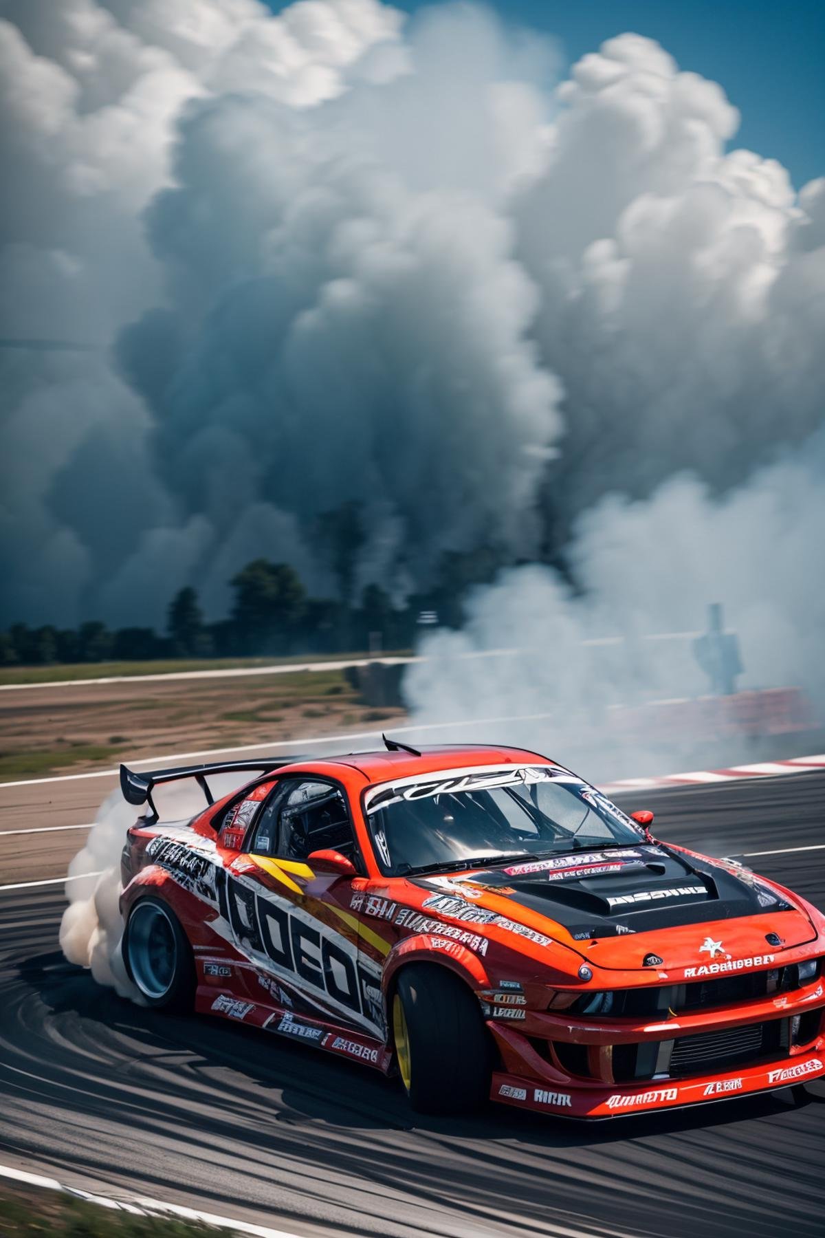 cardrifting, a car drifting, burn, smoke <lora:cardrifting:1.2>