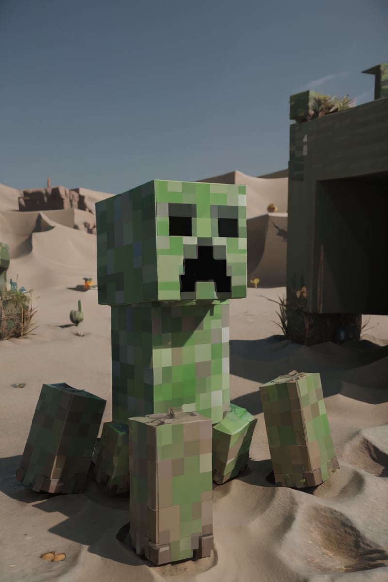 mccreeper  in sandy desert <lora:mccreeper:1.2>, no human