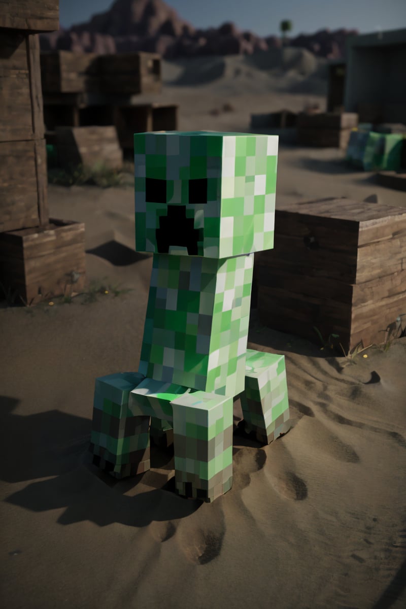 mccreeper  in sandy desert <lora:mccreeper:1.2>, no human