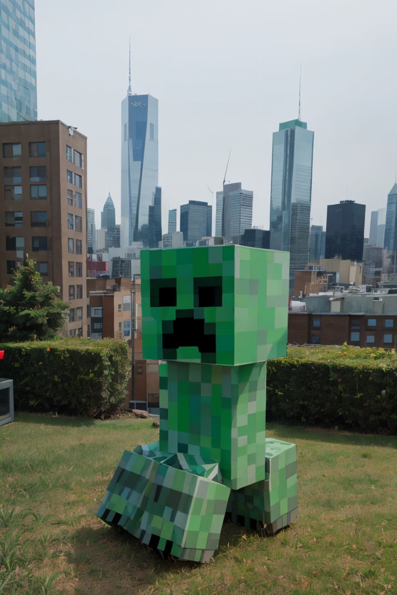 mccreeper  in urban skyline <lora:mccreeper:1.2>, no human