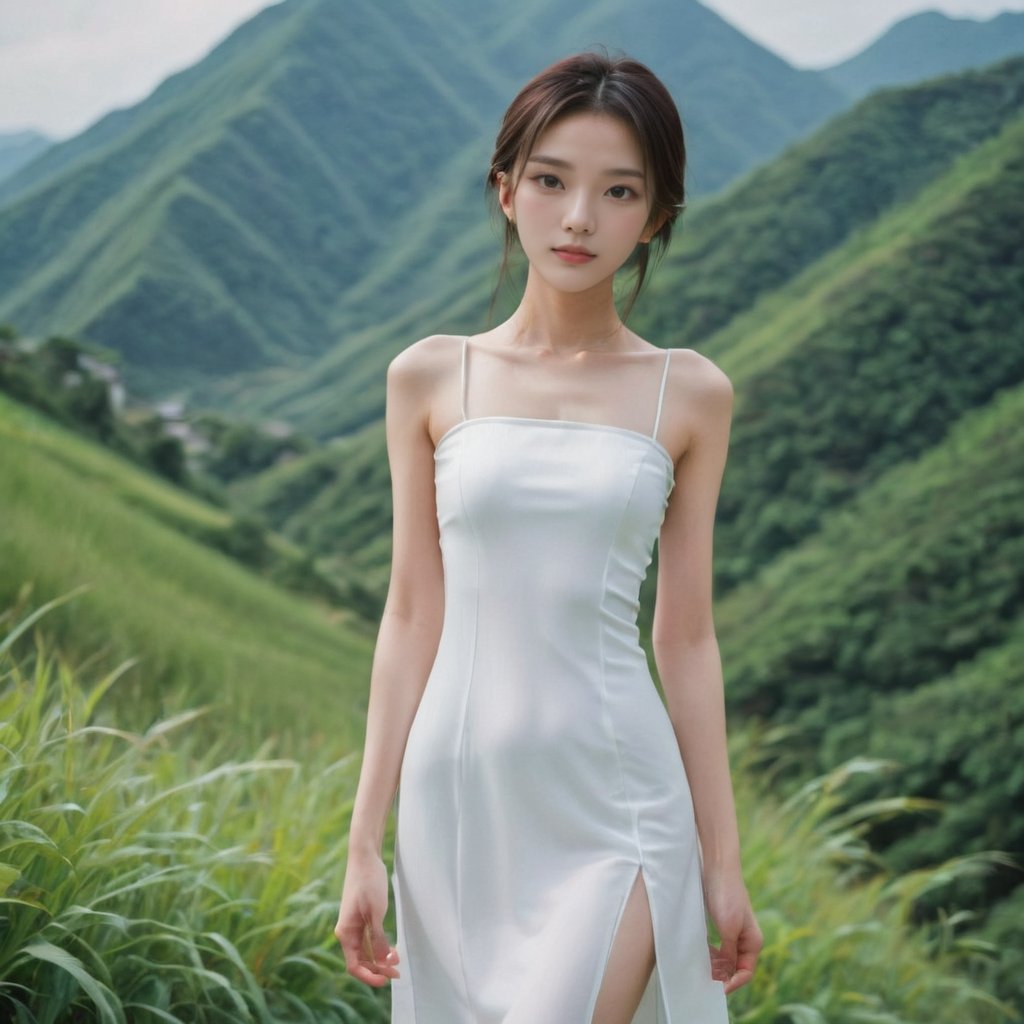 1girl,young,shiny_skin,white_skin,slender,narrow waist,china_dress,, highres,ultra high res,best quality,raw photo,35mm f/1.4,film