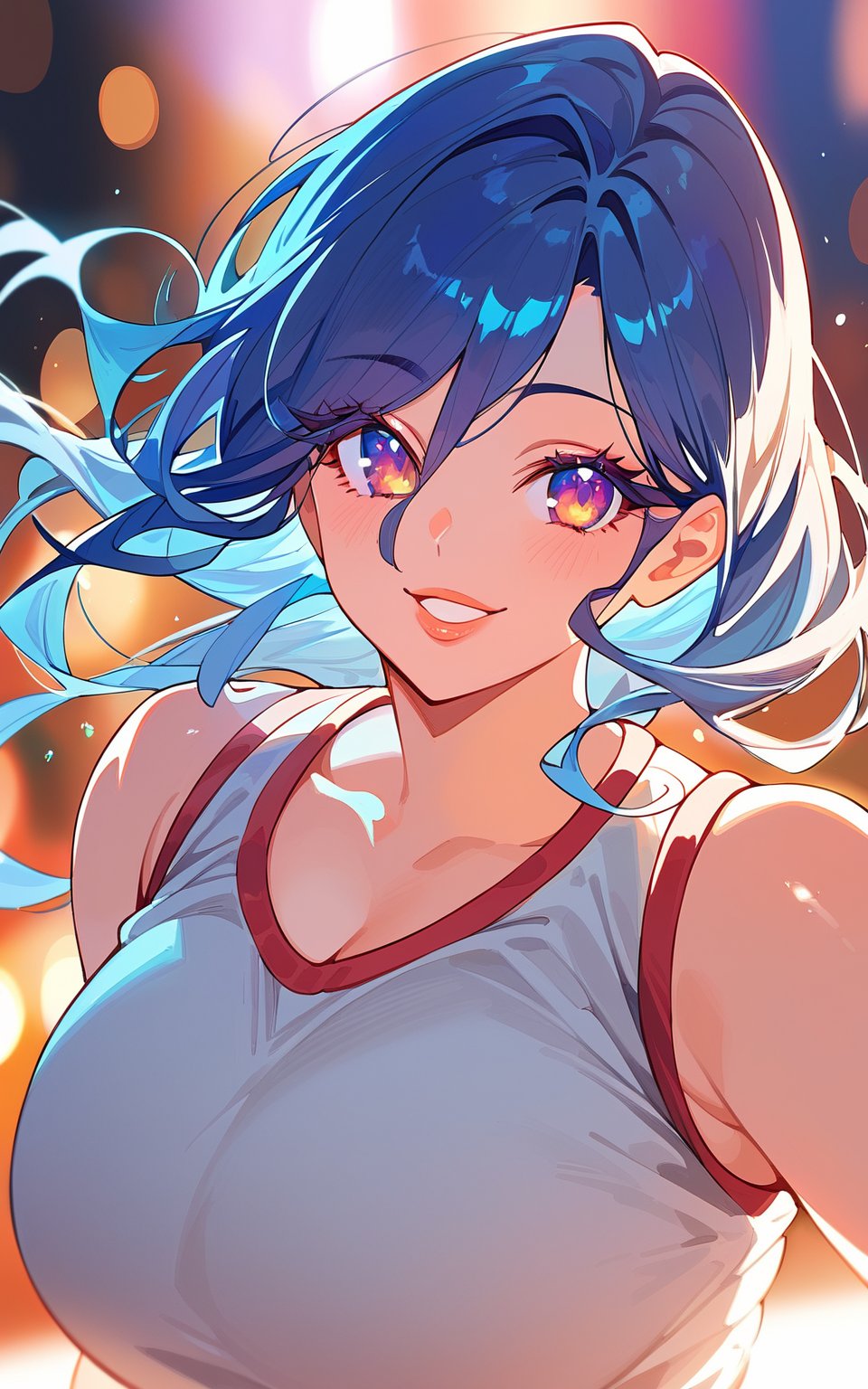 score_9,score_8_up,score_7_up,1girl,smiling,blue hair, gym clothes, vivid colors,colorful,bokeh, portraits,studio lighting,sharp focus,extremely detailed eyes and face, detailed lips,beautiful detailed eyes,long eyelashes 