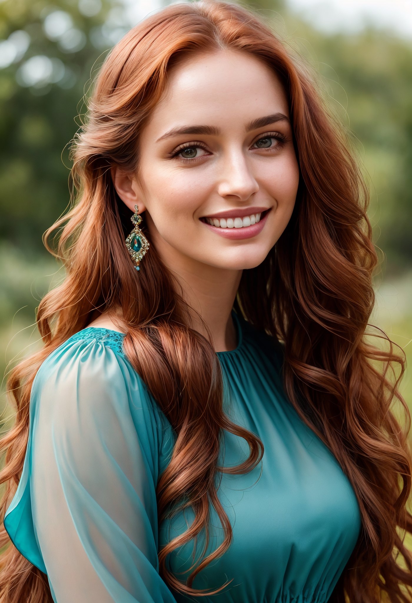 she smile like gentle love goddess, very long tresses, red hair, brown hair, expressive face, divine eyes, , stunningly beautiful   (((extremely innocent face ))), wild hair, ((best quality)), ((masterpiece)), (detailed), ana de armas,   highly detailed HDR photo, 8k quality, best quality, high resolution ultra photorealistic, high definition, highly detailed photo, photon mapping, dynamic angle, professional lighting, highly detailed face and body,expressive eyes, perfectly detailed face, smile, gorgeous face,  real skin details, soft skin,   looking at viewer,                 


raw, photorealistic, real, perfect skin, real skin, realistic photo of a mid body shot,  ,  extremely innocent face, very  beautiful,


cheerful, laughing, clever naughty smile, , she is wearing a loose blue teal gown,





 