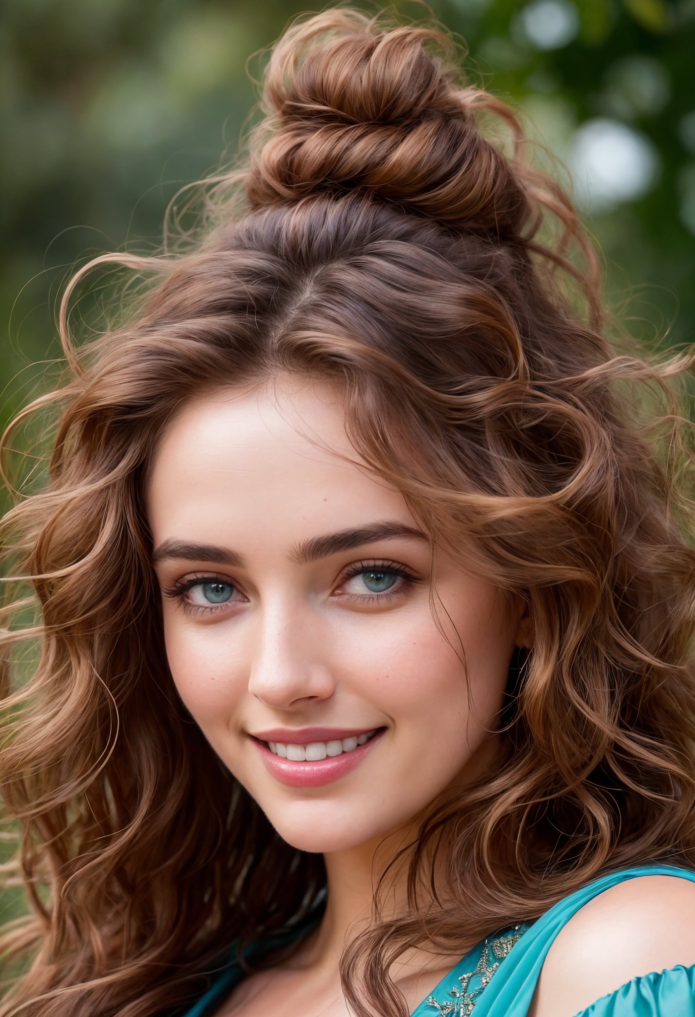 stunningly beautiful   (((extremely innocent face ))), wild hair, ((best quality)), ((masterpiece)), (detailed), ana de armas,   highly detailed HDR photo, 8k quality, best quality, high resolution ultra photorealistic, high definition, highly detailed photo, photon mapping, dynamic angle, professional lighting, highly detailed face and body,expressive eyes, perfectly detailed face, smile, gorgeous face,  real skin details, soft skin,   looking at viewer,                 


raw, photorealistic, real, perfect skin, real skin, realistic photo of a mid body shot,  ,  extremely innocent face, very  beautiful,


cheerful, laughing, clever naughty smile, , she is wearing a loose blue teal gown,


she smile like gentle love goddess, very long tresses, red hair, brown hair, expressive face, divine eyes, 


 