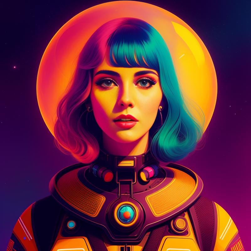 Photo of a woman, psychedelia, retrofuturism, (By Sam Spratt)