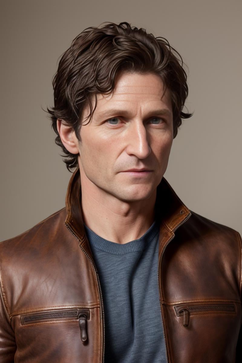 Highly detailed RAW color photo, (clothed), of [Todd Howard:God:12], (wearing brown leather jacket), (highly detailed, fine details), (detailed facial features)