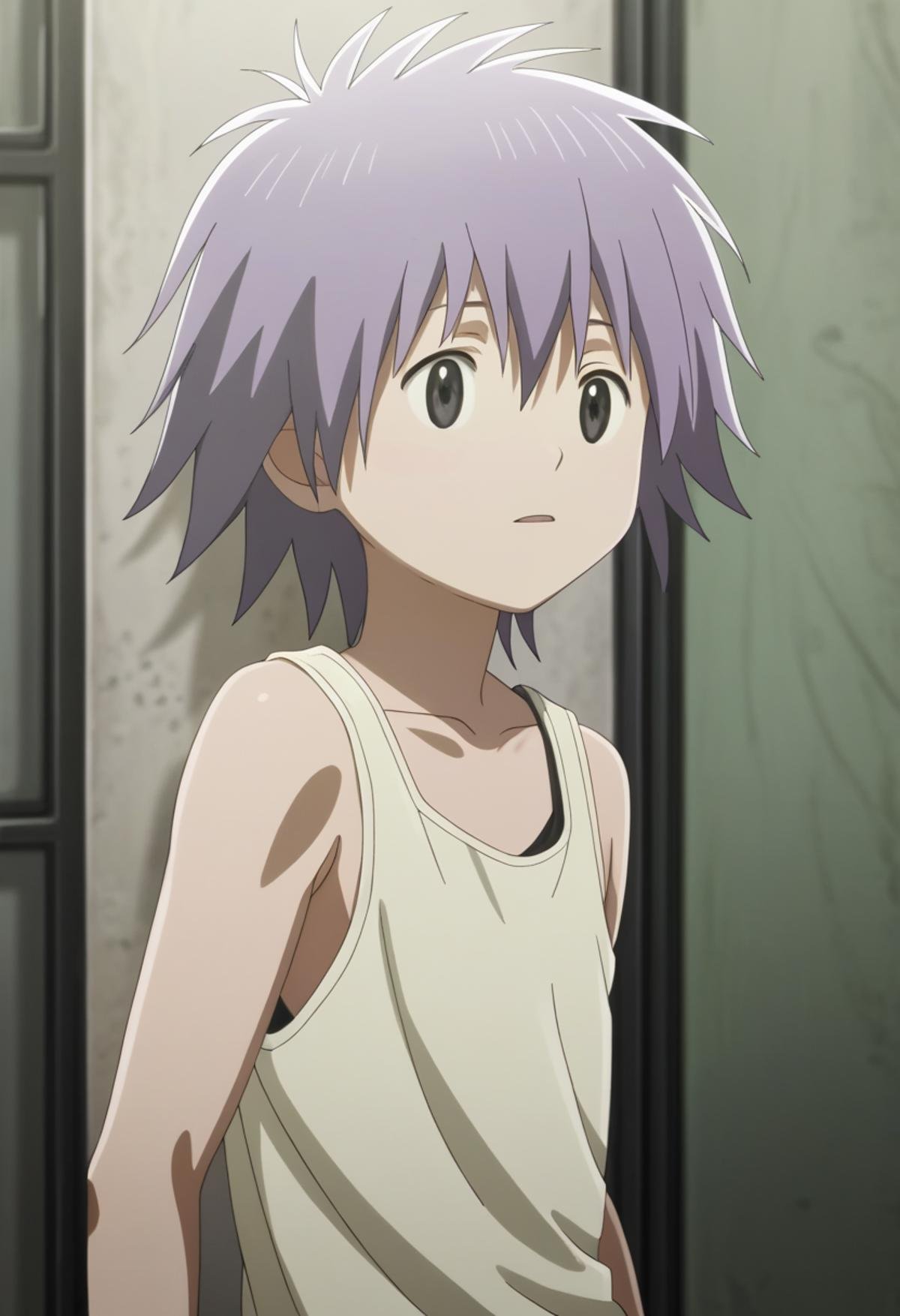 score_9, score_8_up, score_7_up, score_6_up, highly detailed, masterpiece, best quality,detailed,intricate details, amazing quality, best aesthetic, absurdres,source_anime, lui_kd, purple hair, black eyes, 1boy, male focus, solo, tank top<lora:EMS-398506-EMS:1.000000>