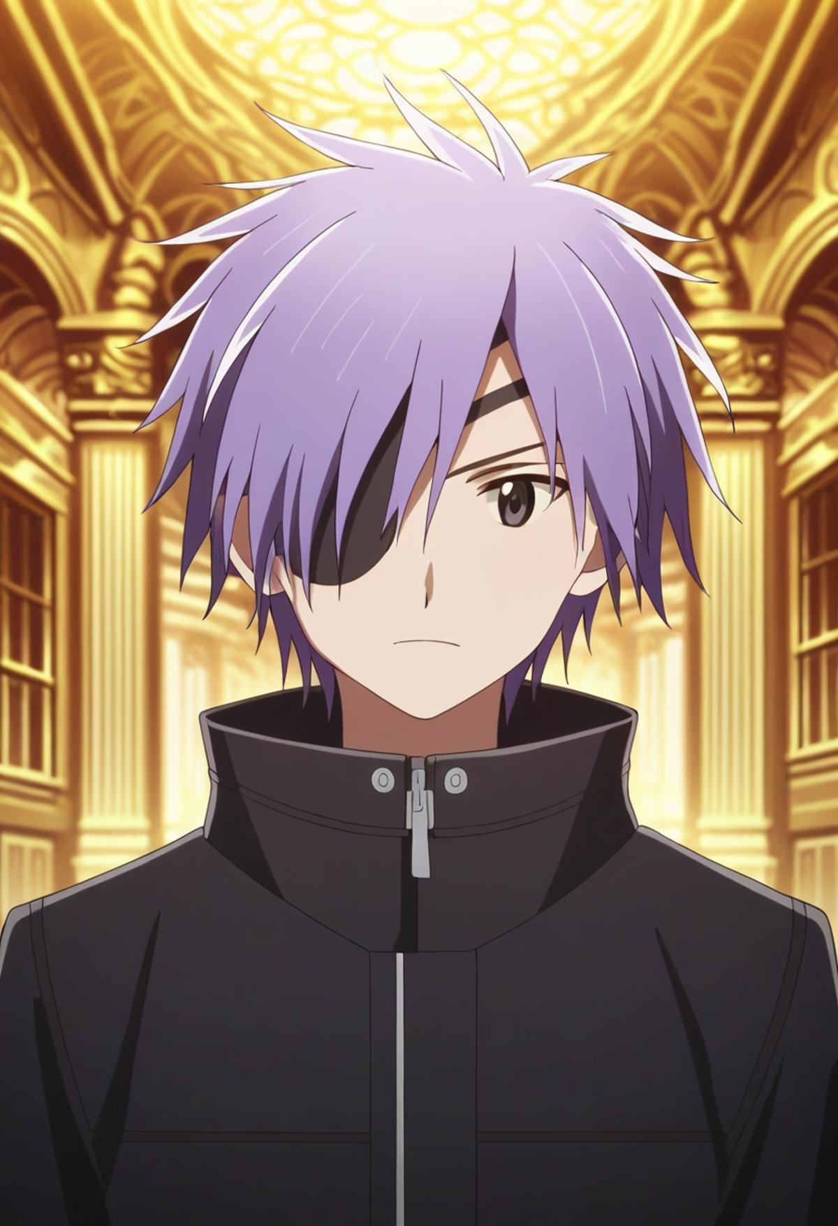 score_9, score_8_up, score_7_up, score_6_up, highly detailed, masterpiece, best quality,detailed,intricate details, amazing quality, best aesthetic, absurdres,source_anime, lui_ohwada, purple hair, black eyes, 1boy, solo, male focus, eyepatch, black coat<lora:EMS-398506-EMS:1.000000>