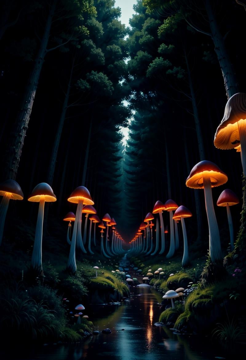 mysterious glowing (mushroom) forest, intricate, absurdres, highest quality, extremely detailed, immaculate, epic, masterpiece, RAW photograph, <lora:add_detail:0.9>