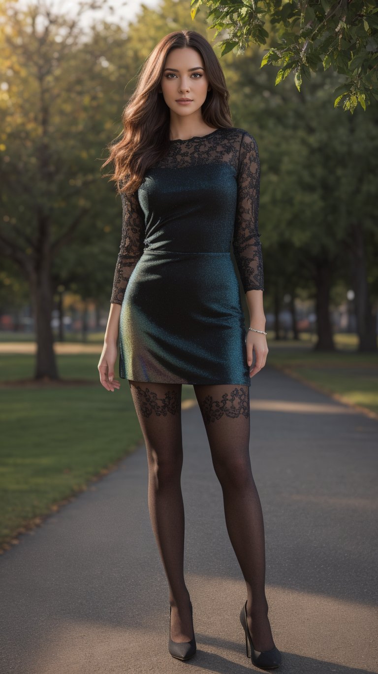 (masterpiece, realistic, best quality, ultra detailed), intricate, professional photography, HDR, High Dynamic Range, (8k UHD), RAW photo, dslr, realistic LUT, cinematic LUT, perfect lighting, professional lighting, cinematic lighting, cinematic shadows, iridescent lighting,
1girl standing outdoors, leg tights, brown wavy hair,mini dress, high heels (masterpiece, best quality), (photorealistic:1.37), RAW photo, highres, (high detailed face)
,