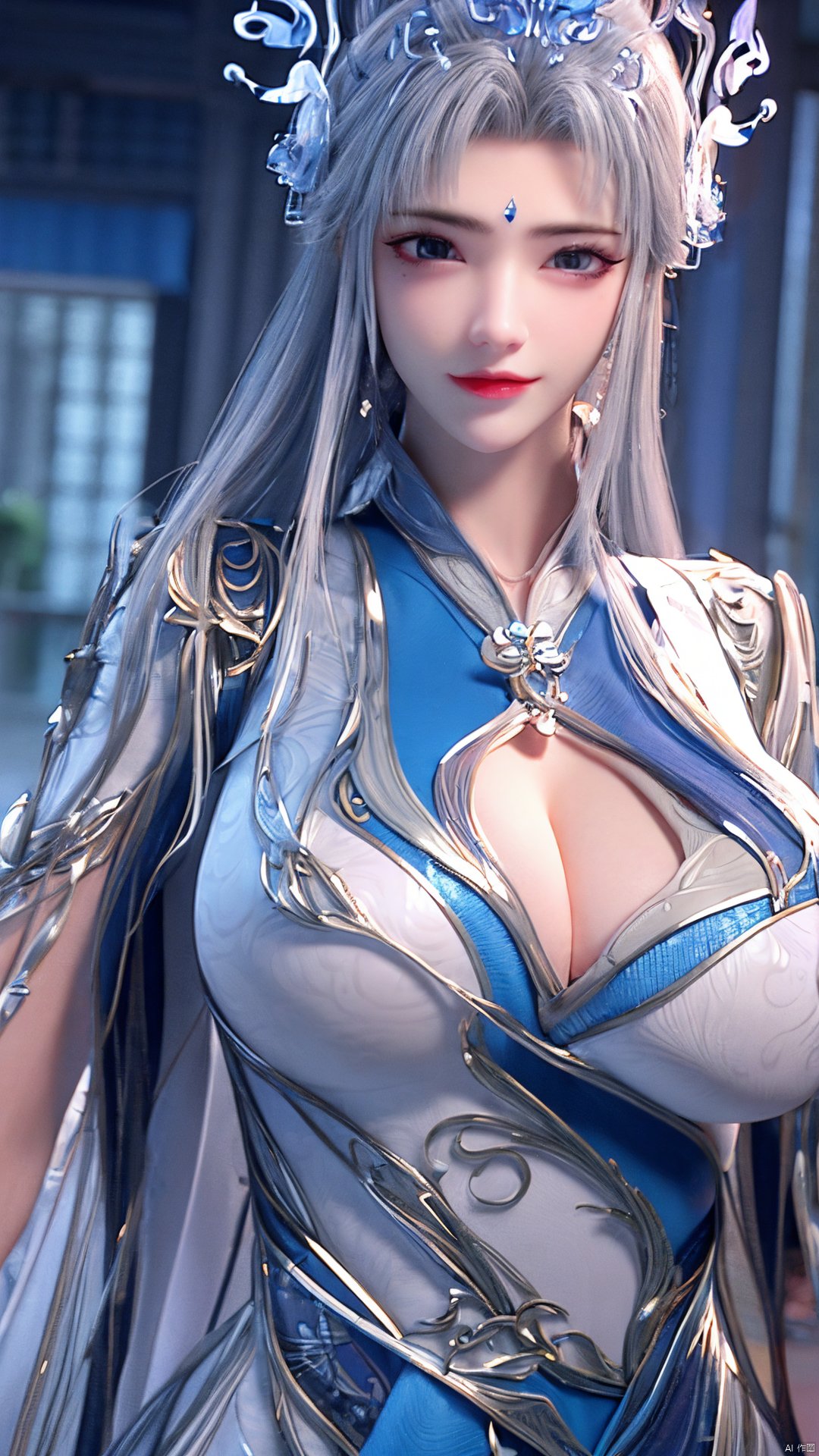 1girl,blue eyes,long white hair,silver crown,armor,headwear,gufeng,half body photo,petal,real,photo realistic,highly detailed,(masterpiece),(high quality),best quality,super detailed,full detail,4k,8k,Xningyudie, Water_butterfly, desert_sky, hanfu, Yunxiao_Fairy,(big_breasts:1.29)