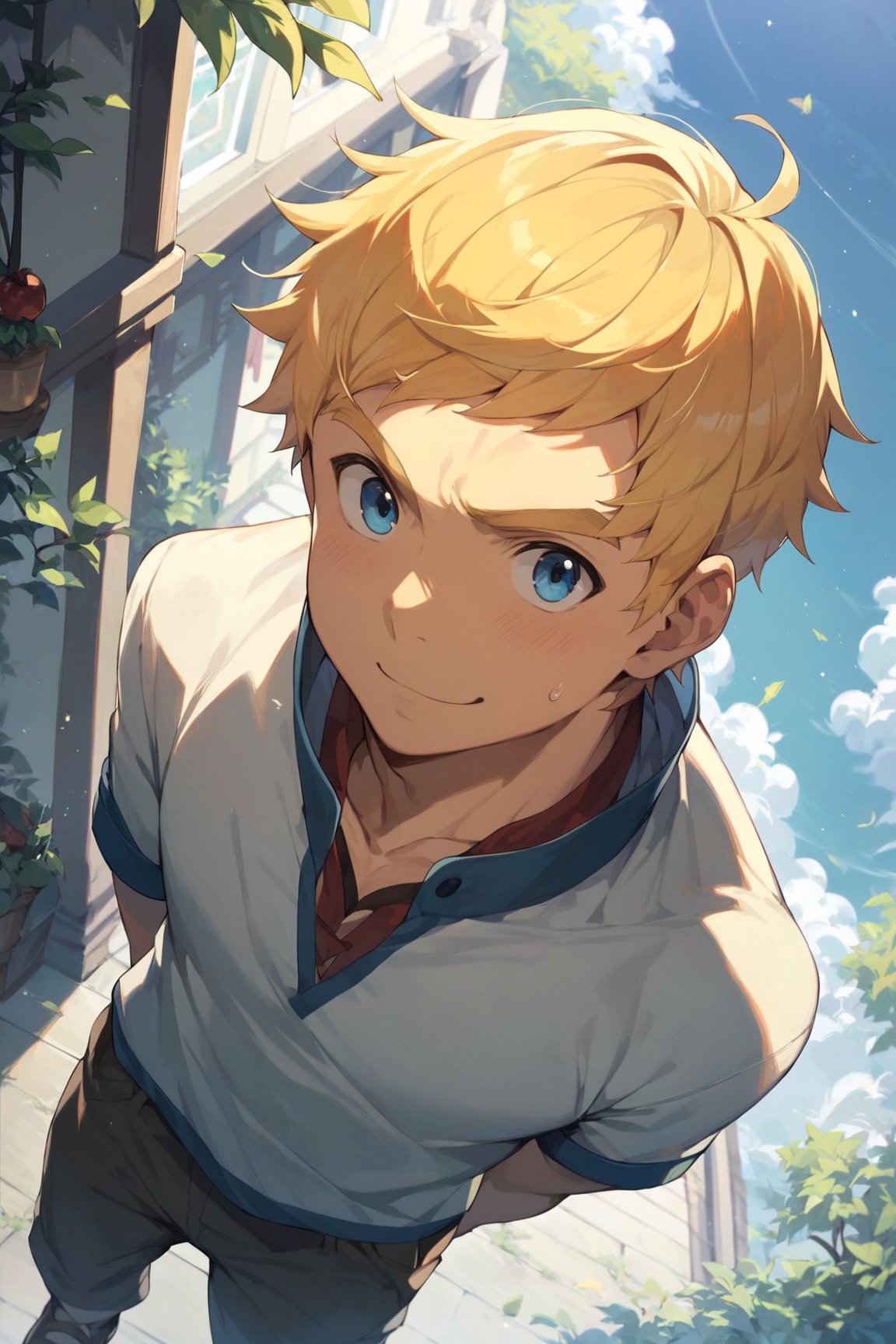 score_9, score_8_up, score_7_up, cute, masterpiece, best quality, best aesthetic, 1boy, male focus, full_body ,climb, blonde hair, blue eyes, short-hair, 