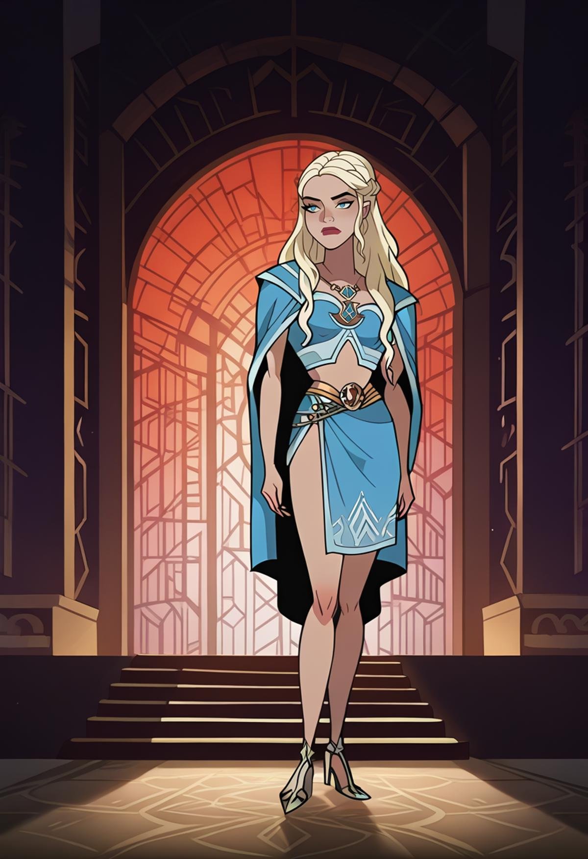 score_9, score_8_up, score_7_up, dcaustyle, vector illustration, full body, dark background, palace, Daenerys Targaryen