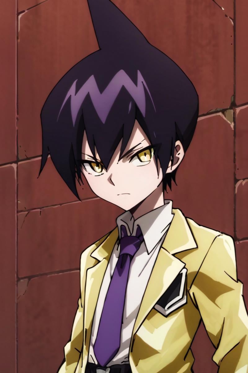 score_9,score_8_up,score_7_up,source_anime,1boy, solo, upper body,Tao Ren,purple hair, yellow eyes,Yellow jacket, white shirt, black pants, short pants, purple necktie<lora:EMS-401123-EMS:1.000000>