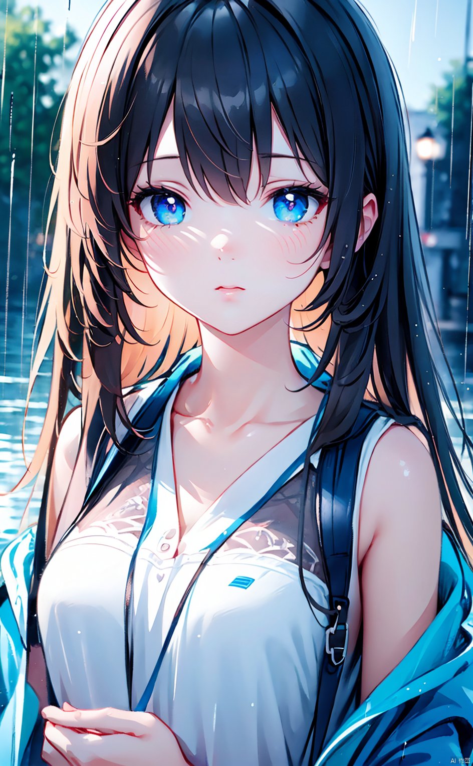 ((medium shot)), masterpiece, (best quality), (illustration), (extremely detailed CG unity 8k wallpaper), ((1girl)), ((gorgeous detailed eyes)), ((gorgeous detail face)), transparent raincoat,neon
lights, rain, raincoat,sketch, masterpiece, 1girl, female, focus, water color, (best quality), amazing, beautiful detailed eyes, finely detailed, depth of field, extremely detailed cg unity 8k wallpaper, water color, anime, detailed face,sketch, absurdres,wallpaper,watercolor_(me dium), long hair