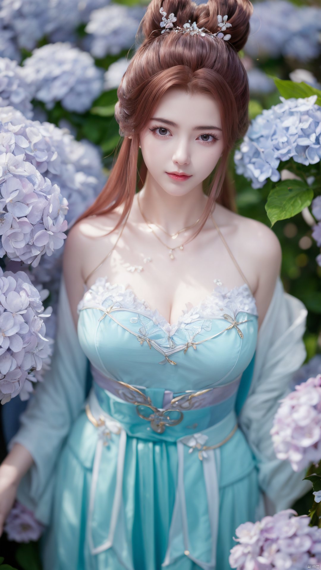 masterpiece,(best quality),upper_body,,exploring cherry blossom branches,wonderland,light blue element, sly,Xsulingyun,(big breasts:1.26), Yunxiao_Fairy,X-Hydrangea, hanfu, ty-hd