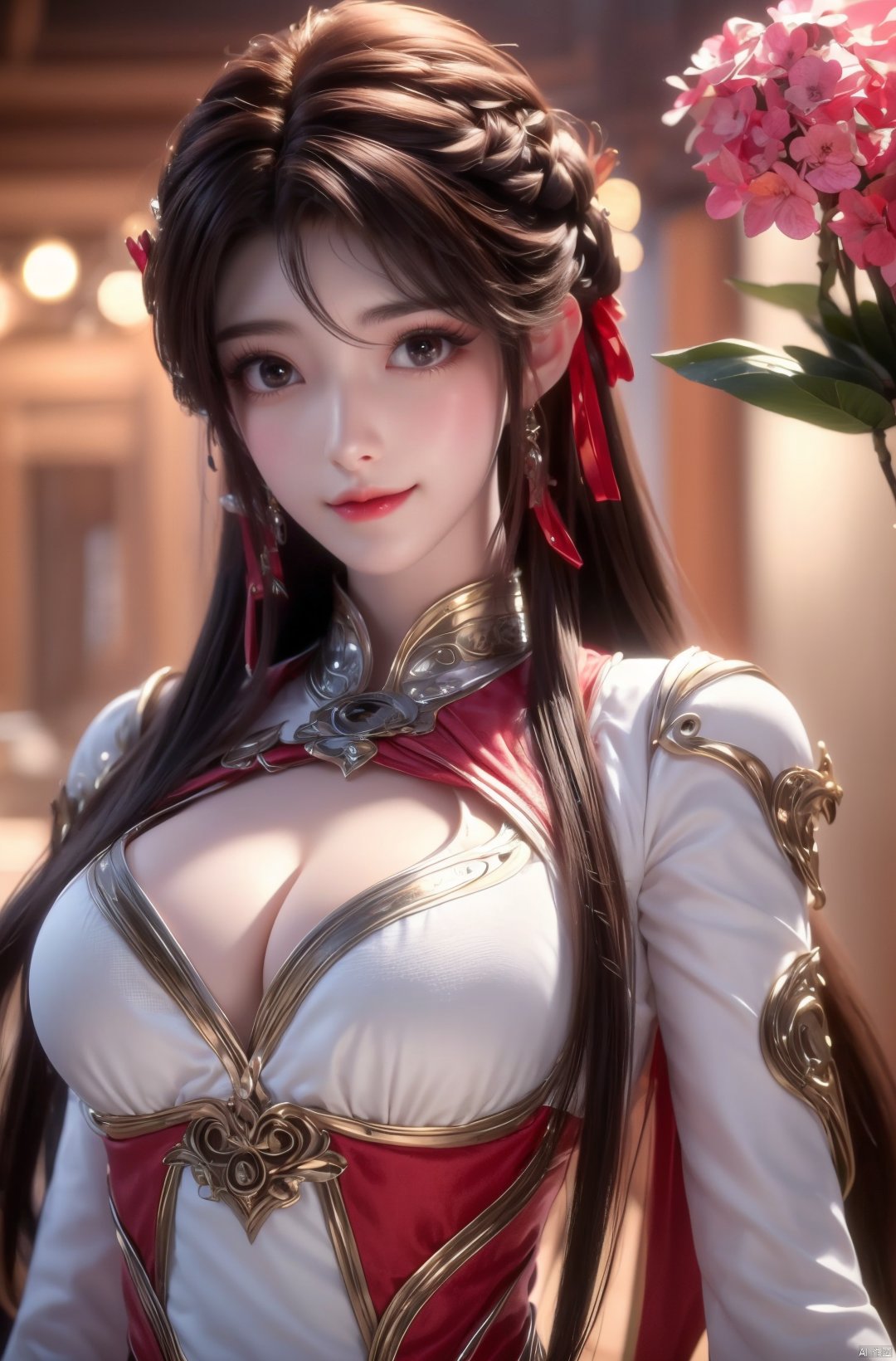  masterpiece,(best quality),cowboy shot,(good structure), dslr quality,depth of field,kind smile,looking_at_viewer,dynamic pose,xhuolinger,(big breasts:1.23),xtianqiong,xyunluo,x-hydrangea, ty-hd