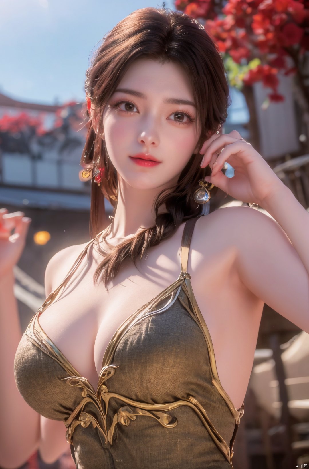  masterpiece,(best quality),cowboy shot,(good structure), dslr quality,depth of field,kind smile,looking_at_viewer,dynamic pose,xhuolinger,(big breasts:1.23),xtianqiong,xyunluo,x-hydrangea, ty-hd,girl