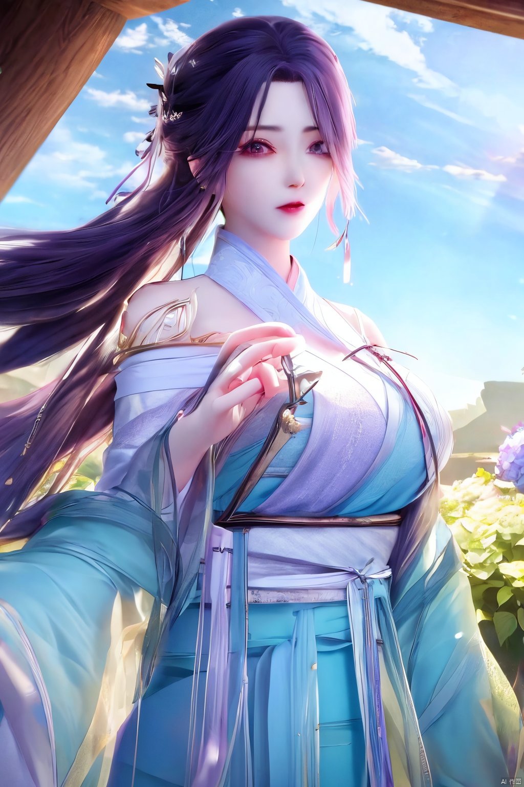 1girl, solo,(8k, raw photo, best quality, masterpiece:1.2), ,upper body,Xyunxi, ty-hd,, (big breasts:1.19), ,xyunxi,x-hydrangea, desert_sky, hanfu,xhuolinger