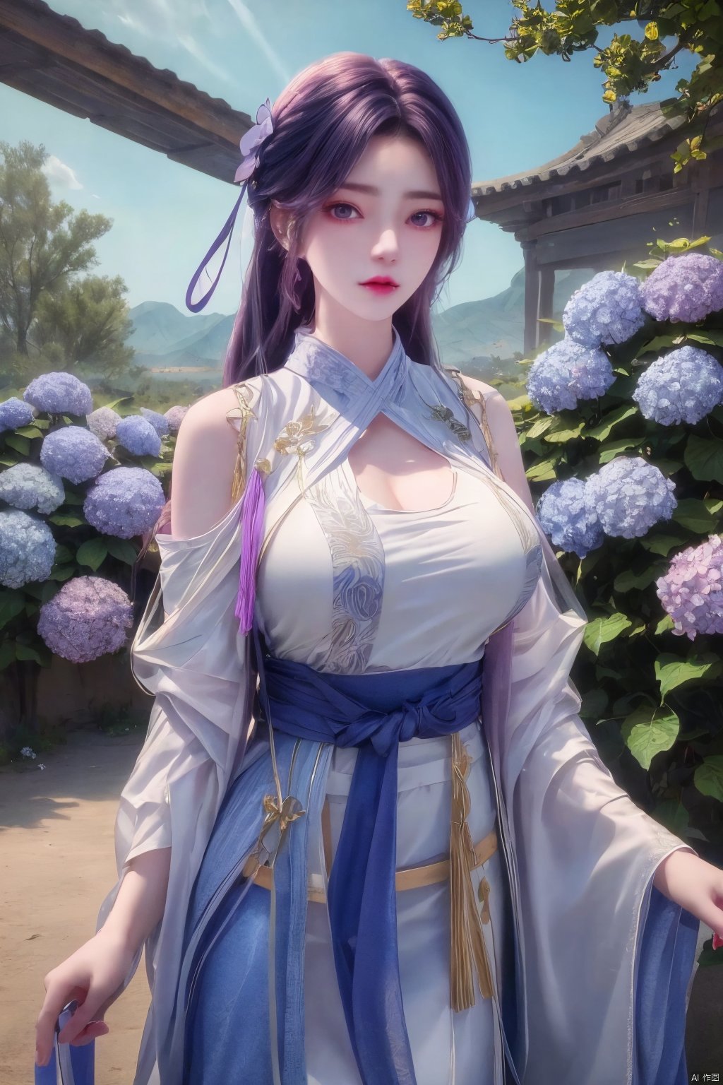 1girl, solo,(8k, raw photo, best quality, masterpiece:1.2), ,upper body,xyunxi, ty-hd,, (big breasts:1.19), ,xyunxi,x-hydrangea, desert_sky, hanfu,xhuolinger