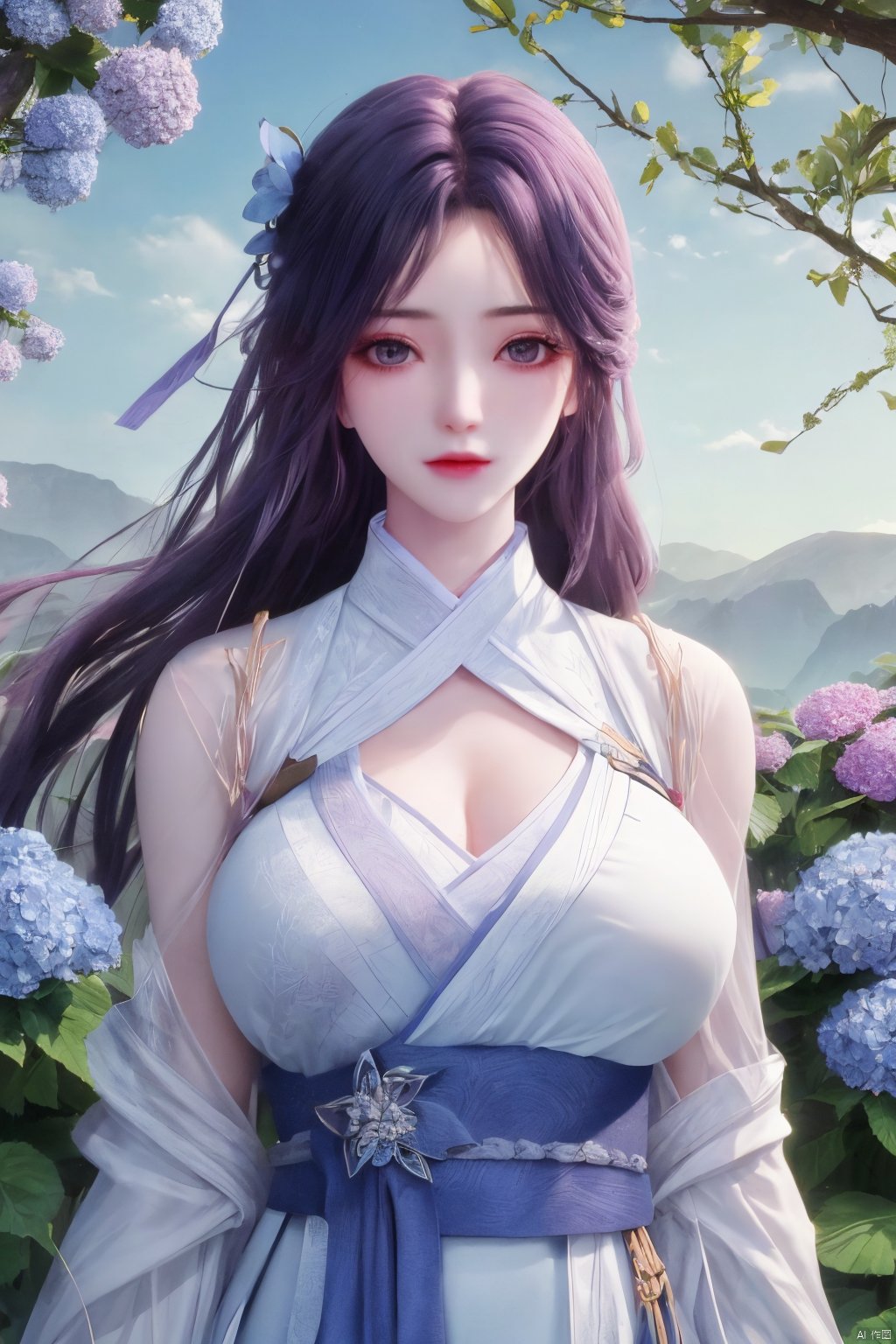 1girl, solo,(8k, raw photo, best quality, masterpiece:1.2), ,upper body,Xyunxi, ty-hd,, (big breasts:1.19), ,xyunxi,x-hydrangea, desert_sky, hanfu