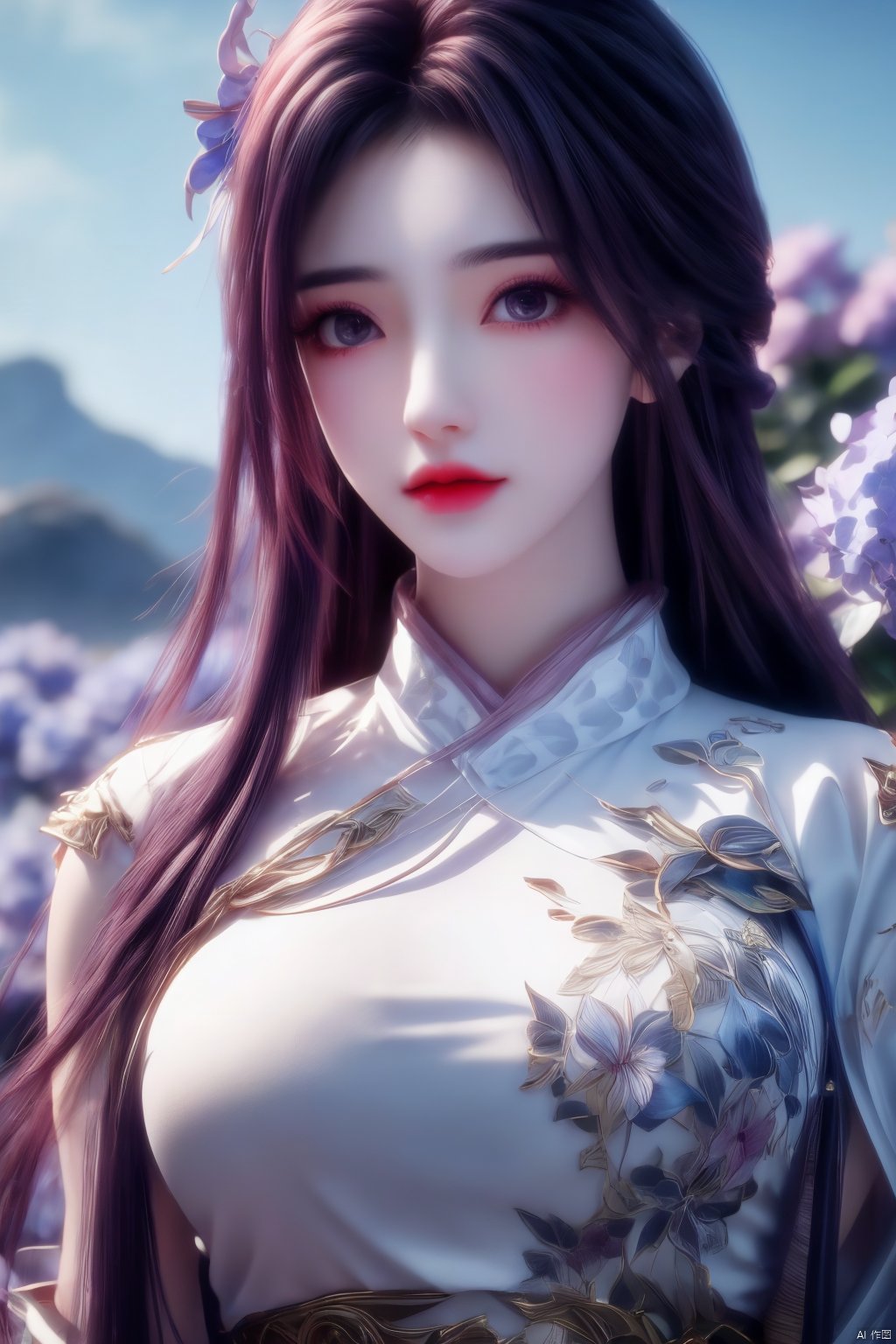 1girl, solo,(8k, raw photo, best quality, masterpiece:1.2), ,upper body,Xyunxi, ty-hd,, (big breasts:1.19), ,xyunxi,x-hydrangea, desert_sky, hanfu,xhuolinger