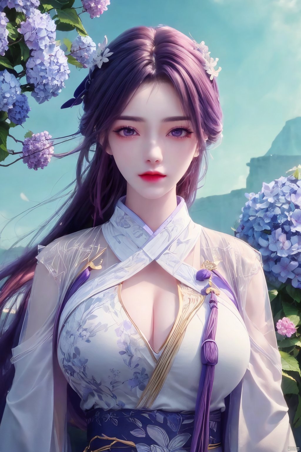 1girl, solo,(8k, raw photo, best quality, masterpiece:1.2), ,upper body,Xyunxi, ty-hd,, (big breasts:1.19), ,xyunxi,x-hydrangea, desert_sky, hanfu,xhuolinger